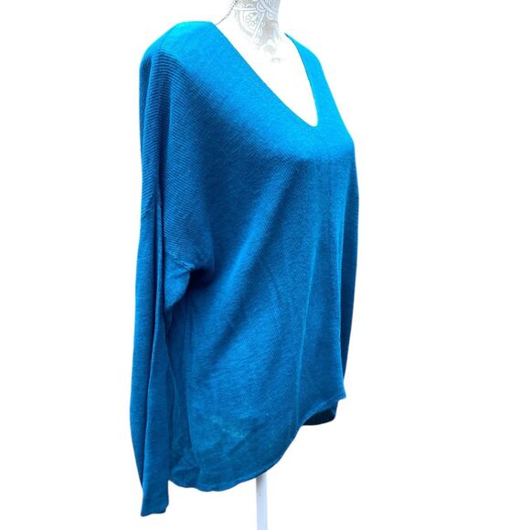Eileen Fisher Organic linen blend V-neck teal blue thin sweater top lagenlook XL - Picture 2 of 10